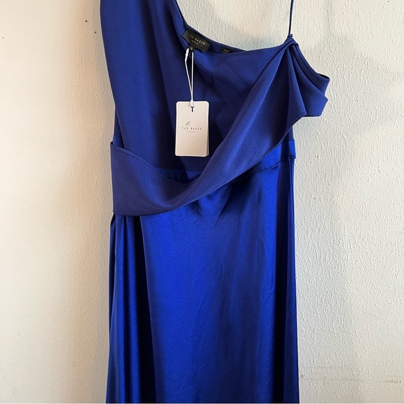 Ted Baker Dress Dark Blue Ivena Asymmetric Knit Bodice w/ Satin Skirt Sz 12 NWT - Picture 7 of 16